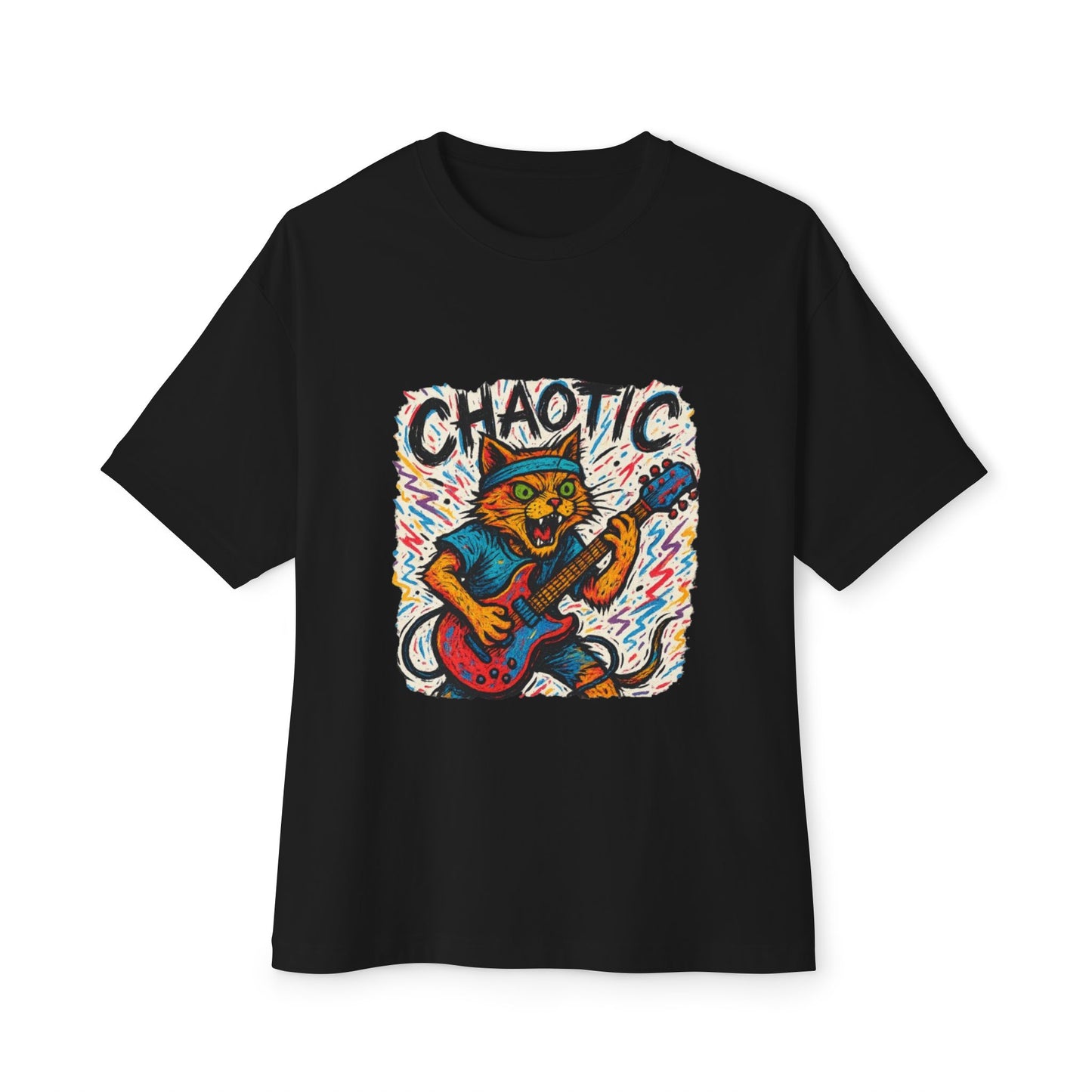 Chaotic Cat Graphic Tee, Unisex Oversized