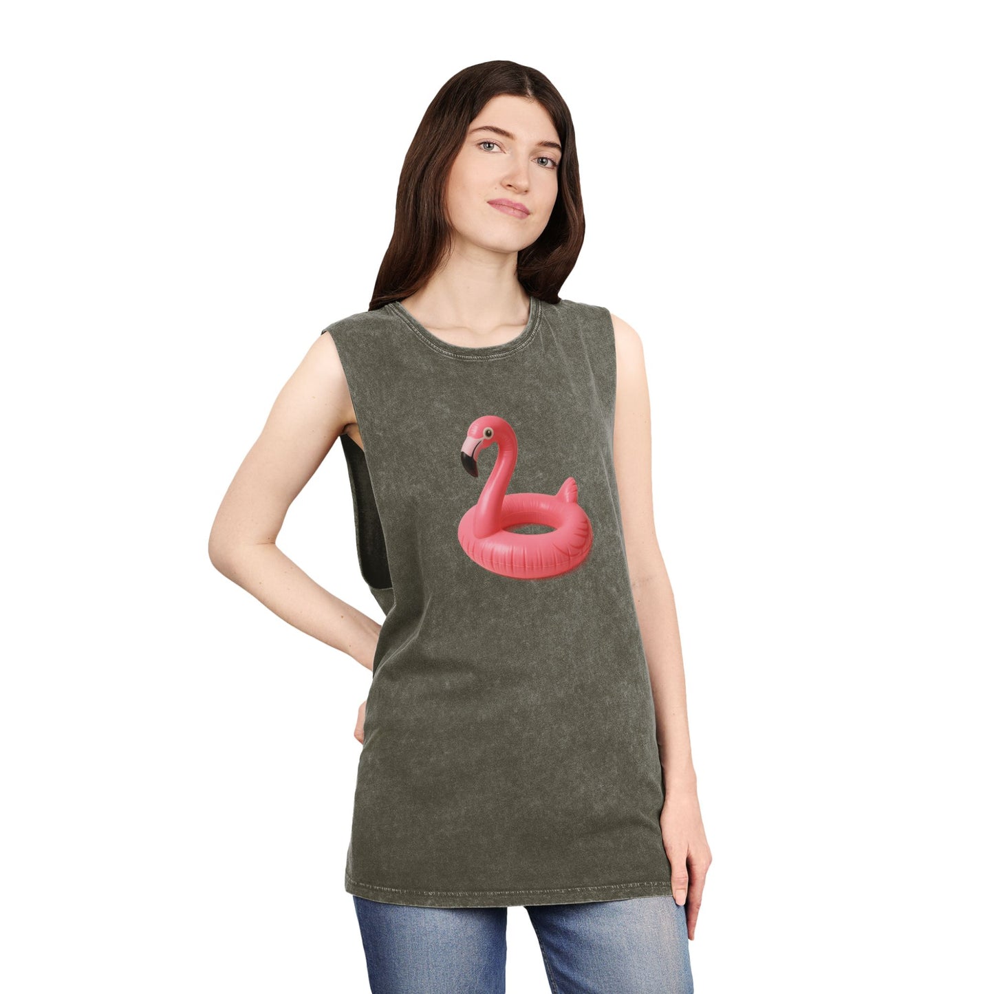 Tank Top with Pink Flamingo Design, Summer Vibes,