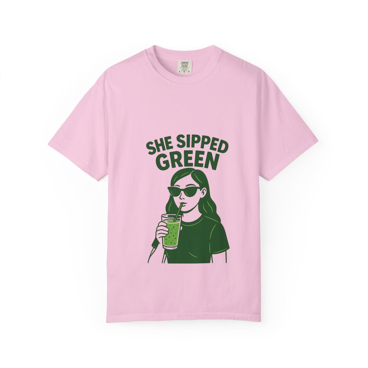 Matcha Garment-Dyed T-Shirt - "She Sipped Green"
