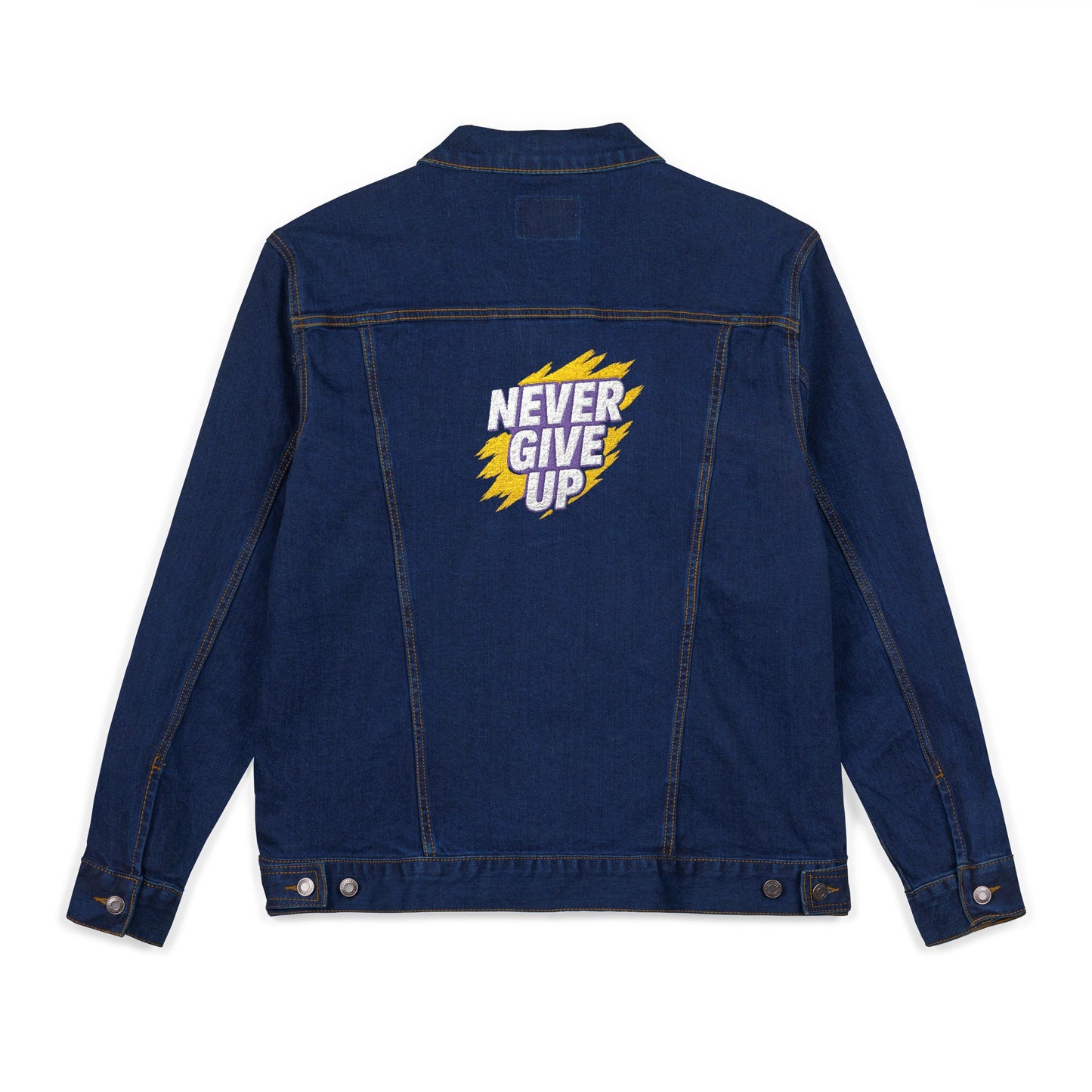 NEVER GIVE UP Denim Jacket Unisex Embroidered