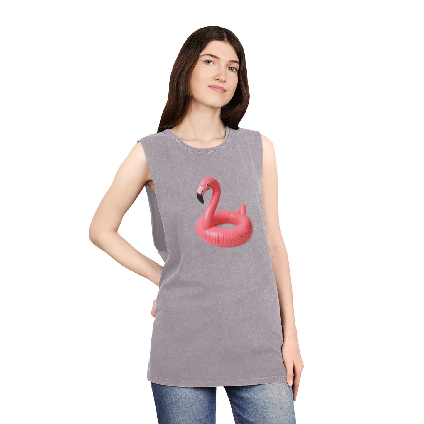 Tank Top with Pink Flamingo Design, Summer Vibes,
