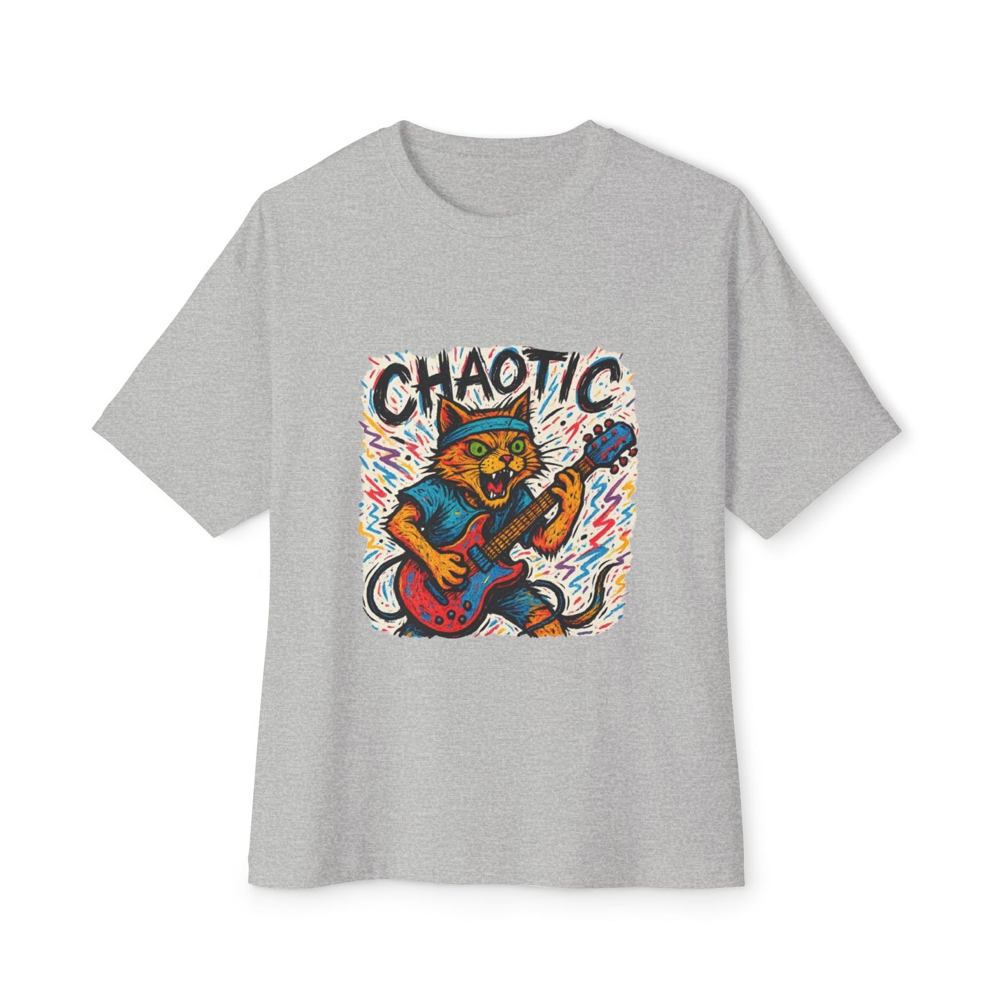 Chaotic Cat Graphic Tee, Unisex Oversized