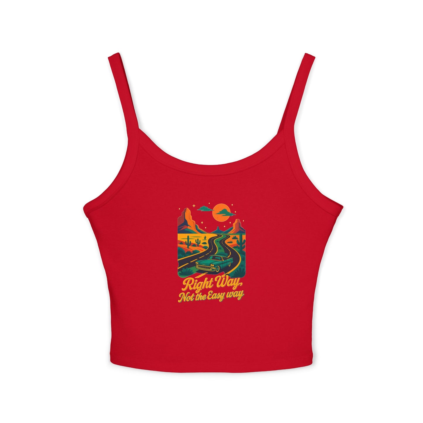 Women's Spaghetti Strap Tank Top with Retro Mountains