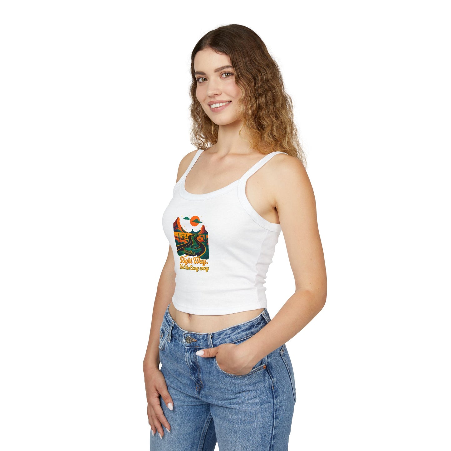 Women's Spaghetti Strap Tank Top with Retro Mountains