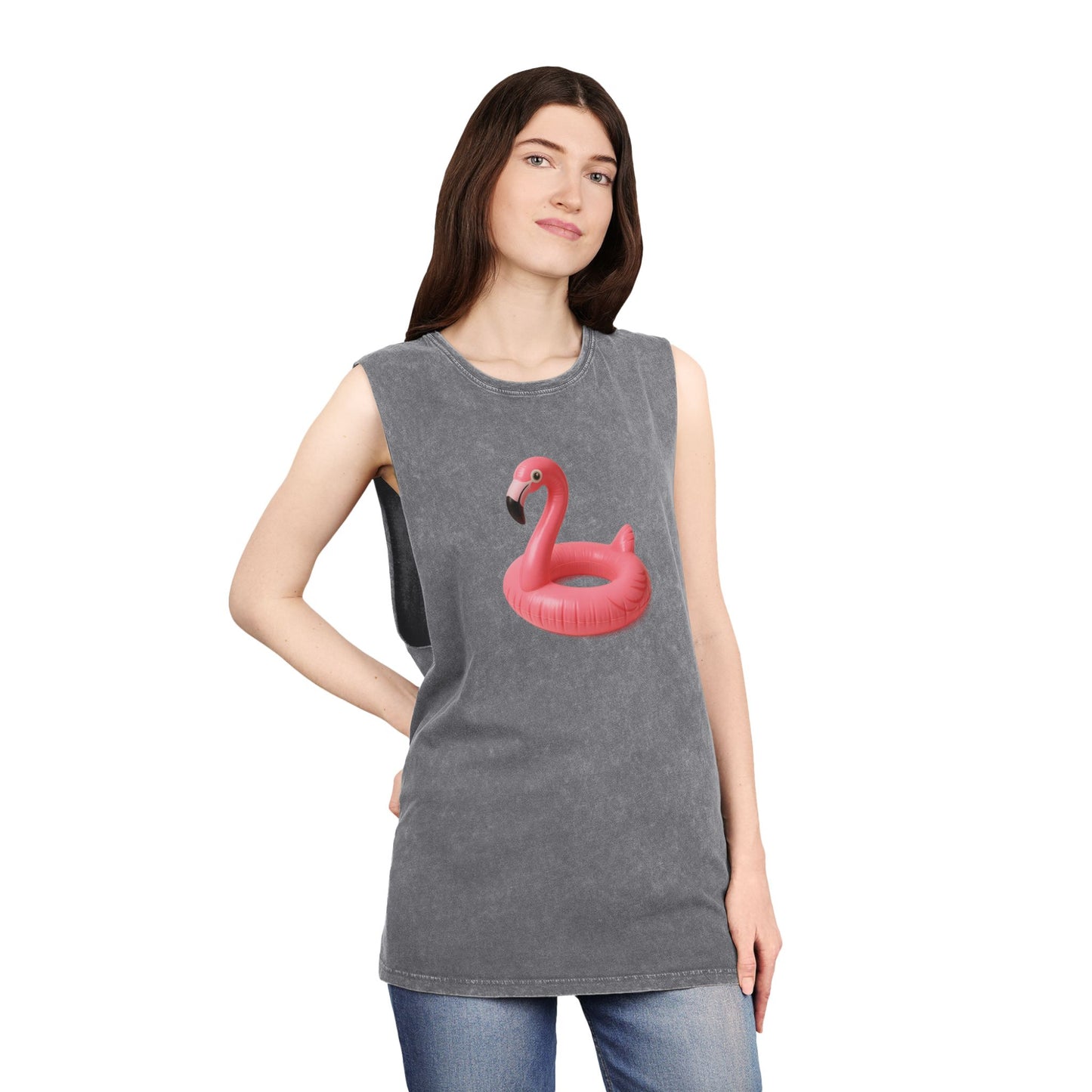 Tank Top with Pink Flamingo Design, Summer Vibes,