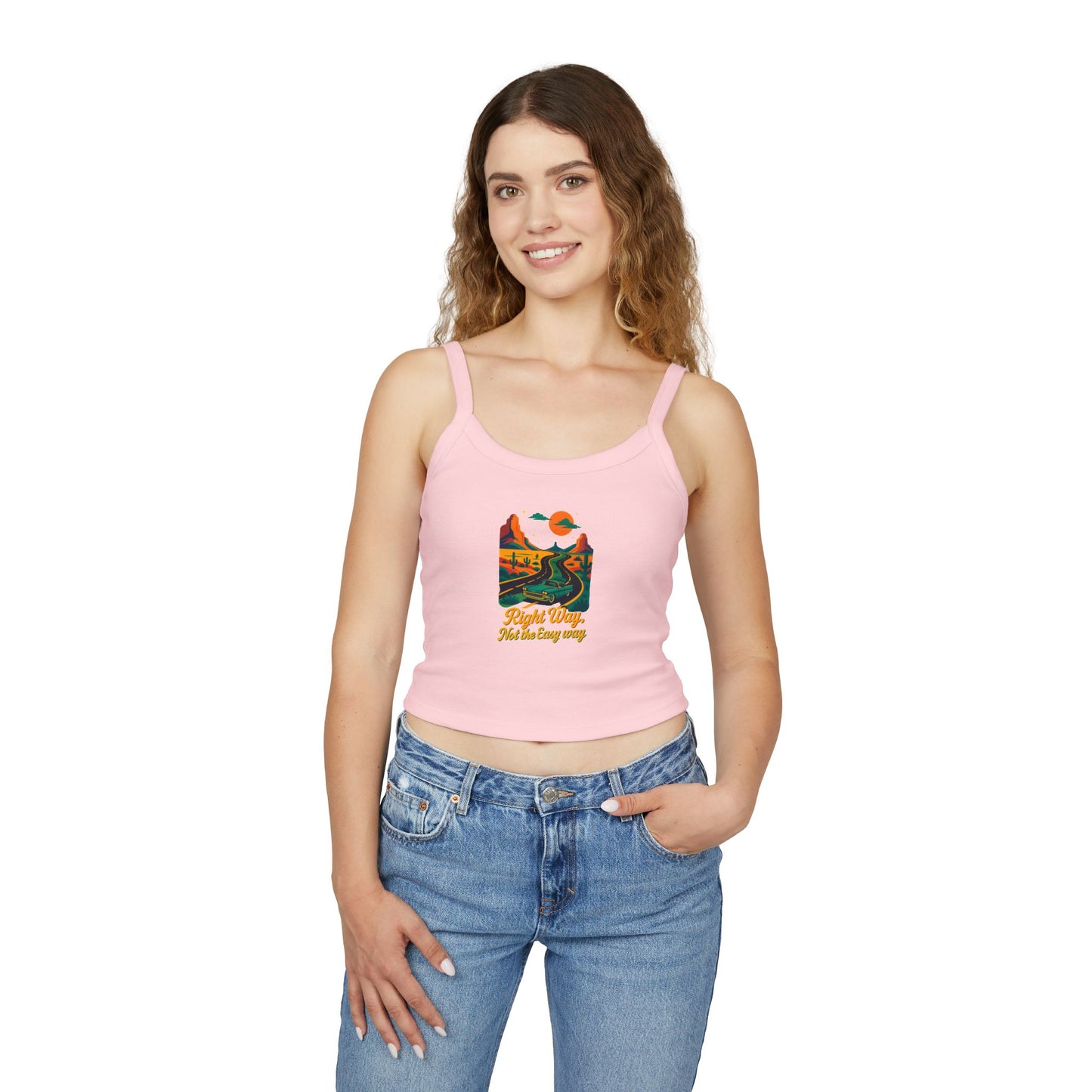 Women's Spaghetti Strap Tank Top with Retro Mountains