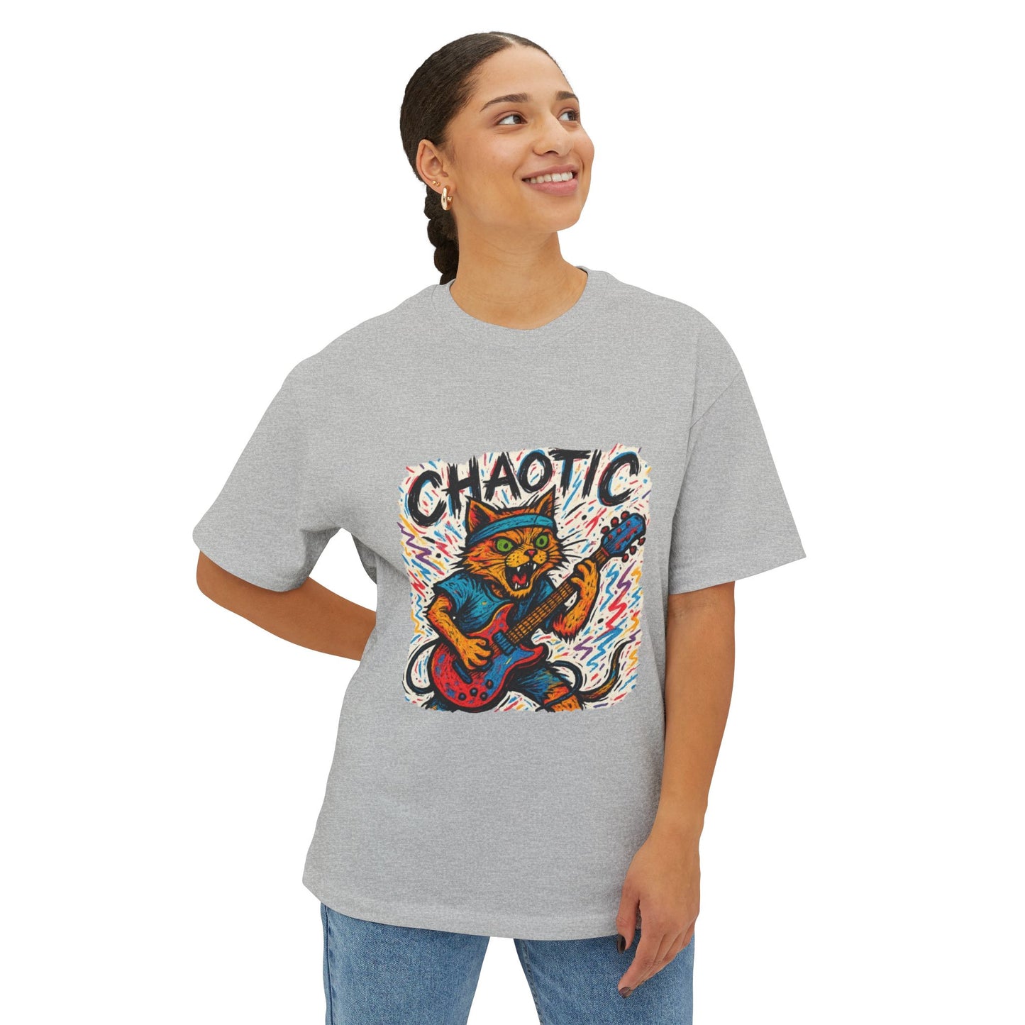 Chaotic Cat Graphic Tee, Unisex Oversized