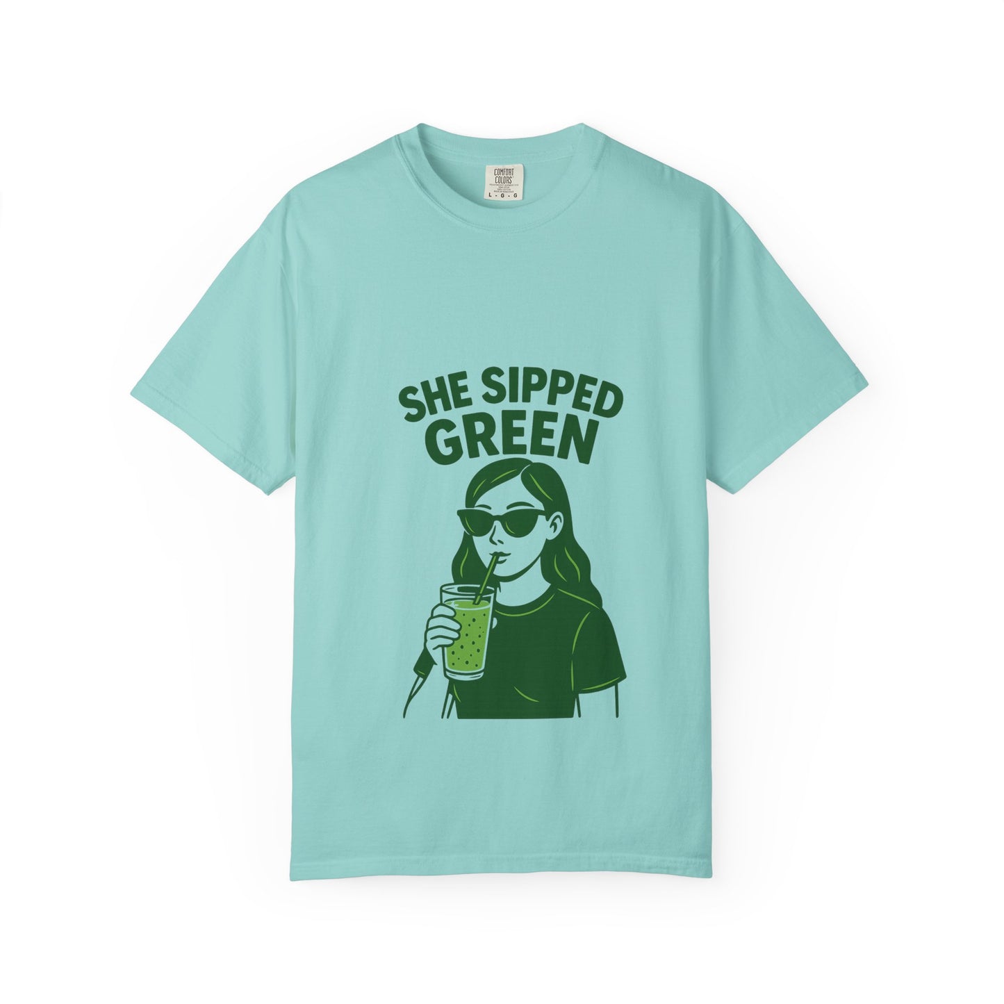 Matcha Garment-Dyed T-Shirt - "She Sipped Green"