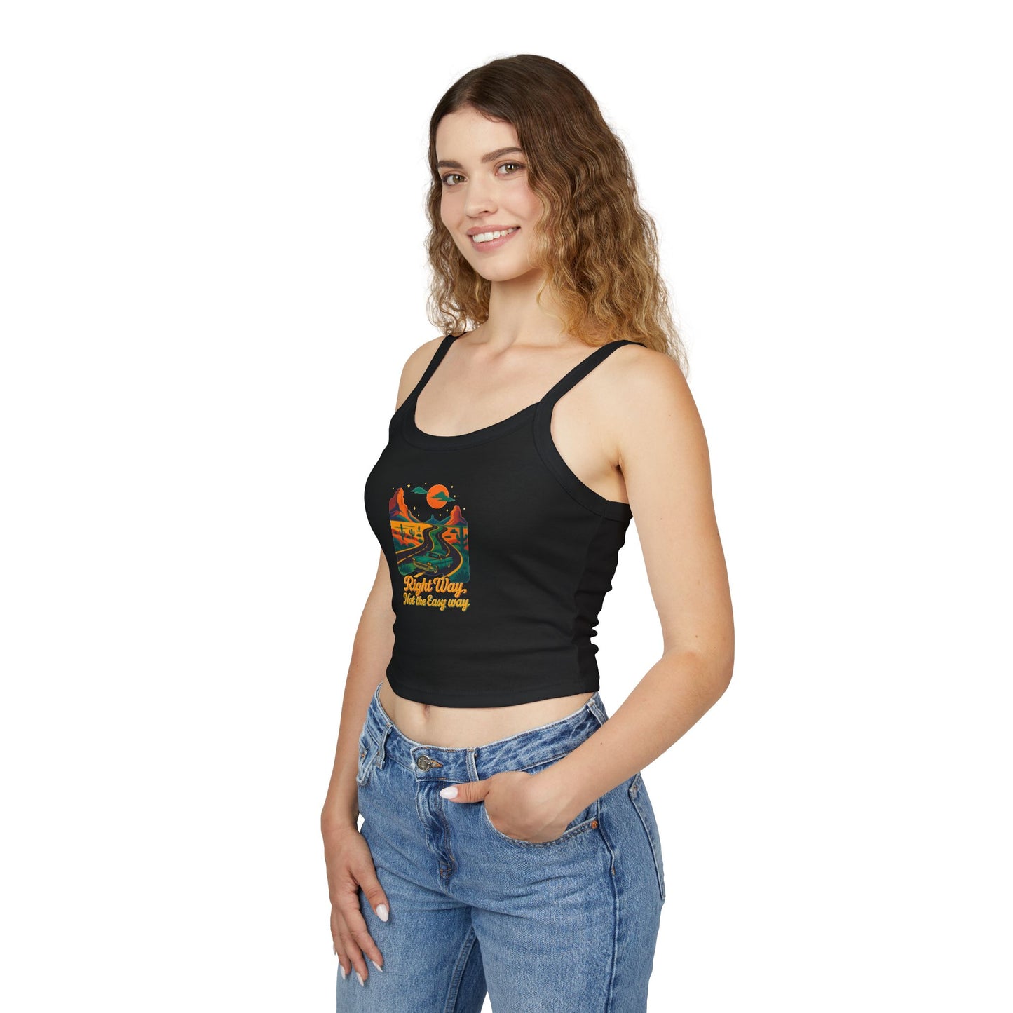 Women's Spaghetti Strap Tank Top with Retro Mountains