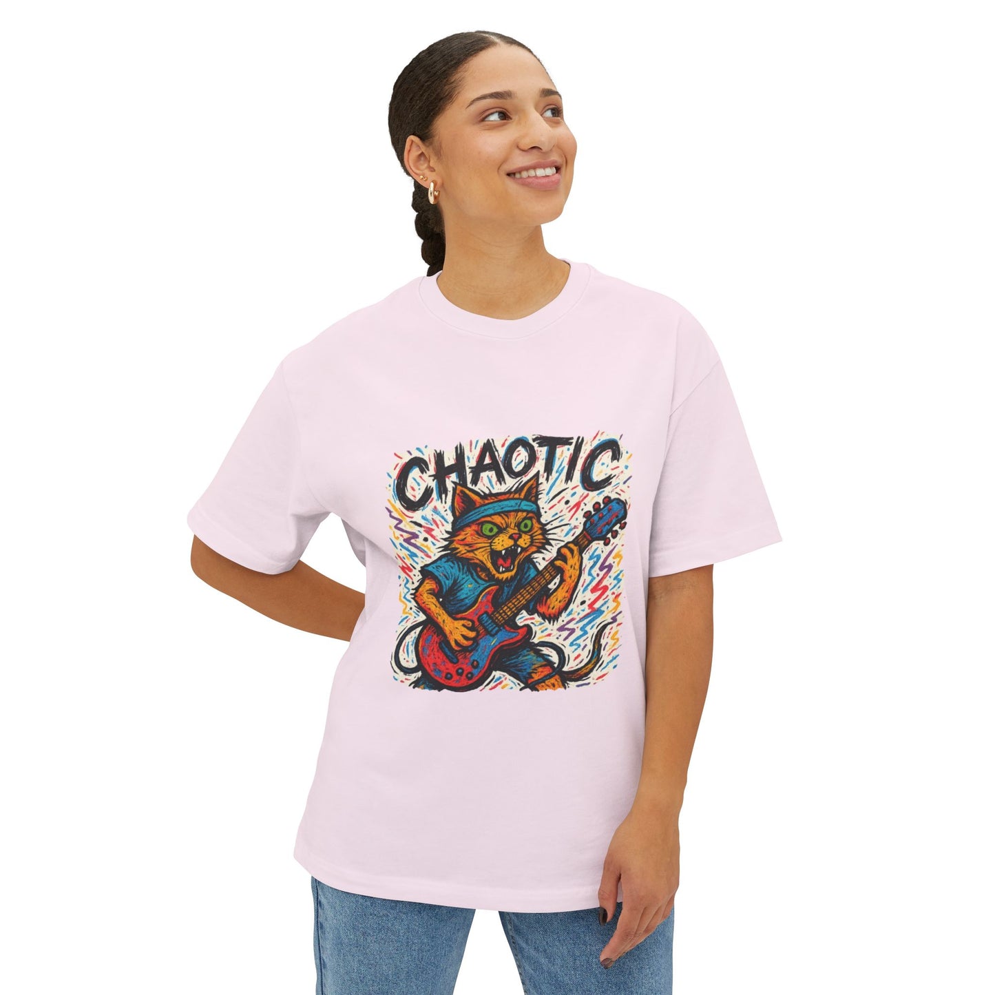 Chaotic Cat Graphic Tee, Unisex Oversized