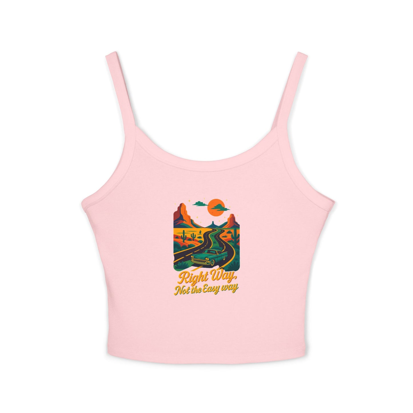 Women's Spaghetti Strap Tank Top with Retro Mountains