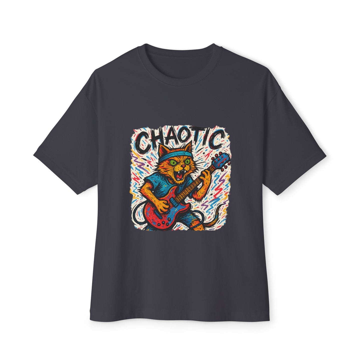 Chaotic Cat Graphic Tee, Unisex Oversized