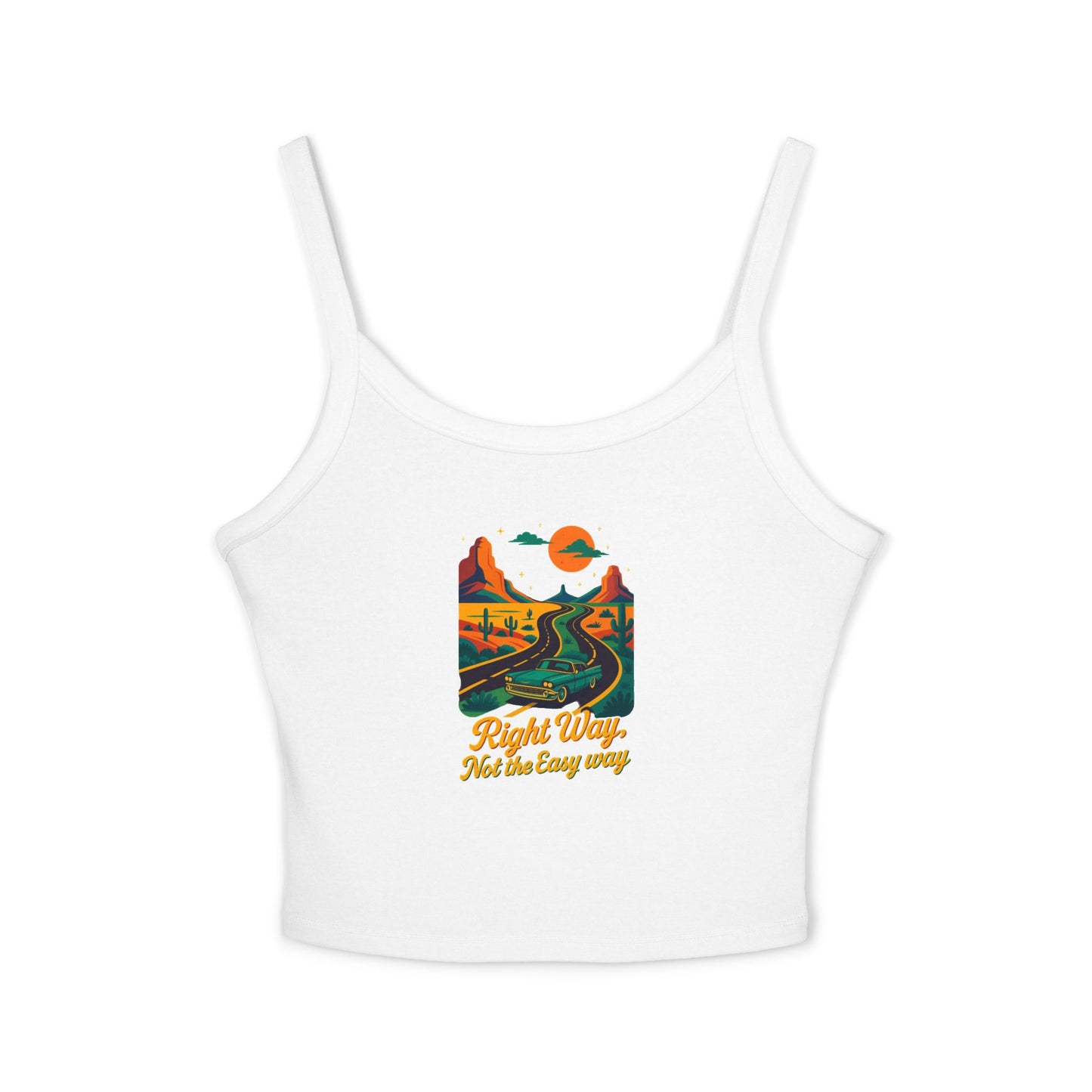 Women's Spaghetti Strap Tank Top with Retro Mountains