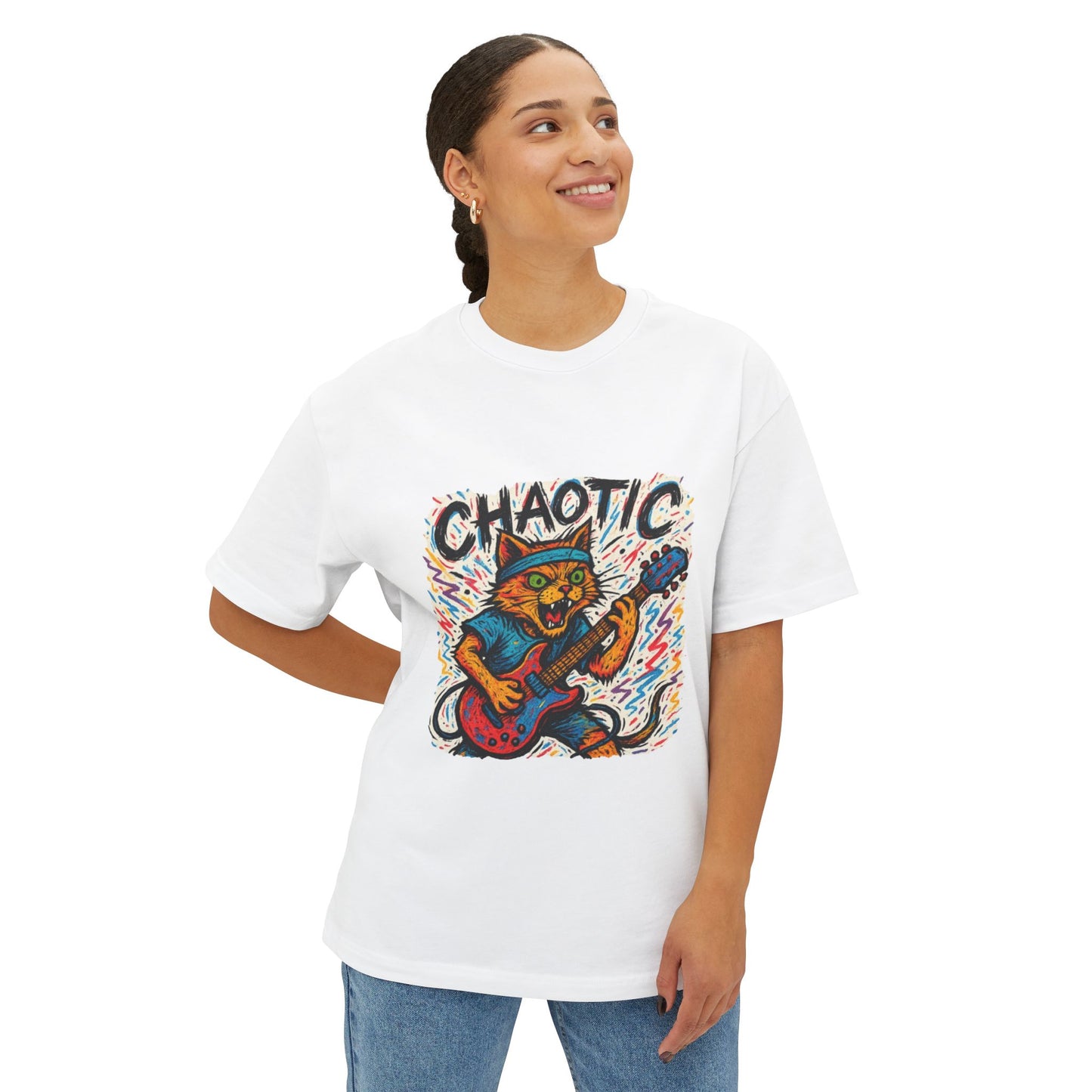 Chaotic Cat Graphic Tee, Unisex Oversized