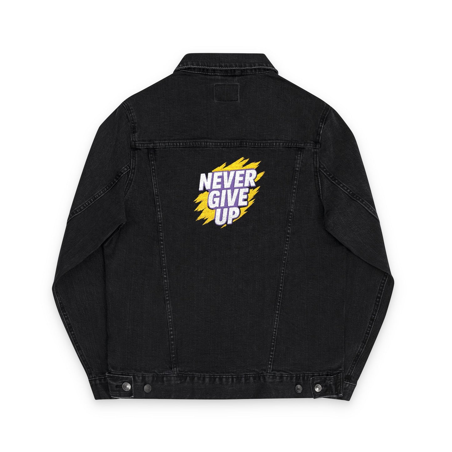 NEVER GIVE UP Denim Jacket Unisex Embroidered