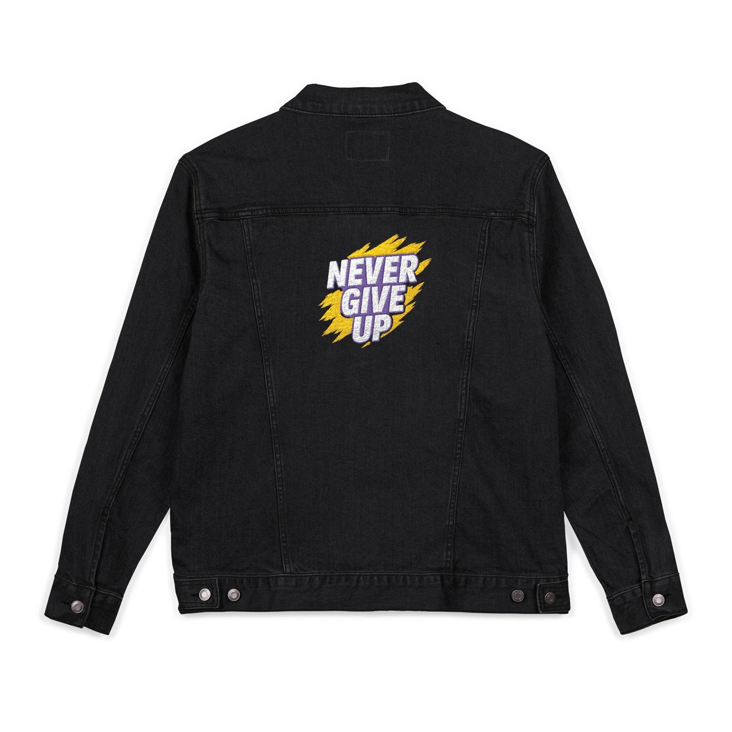 NEVER GIVE UP Denim Jacket Unisex Embroidered