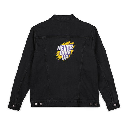 NEVER GIVE UP Denim Jacket Unisex Embroidered