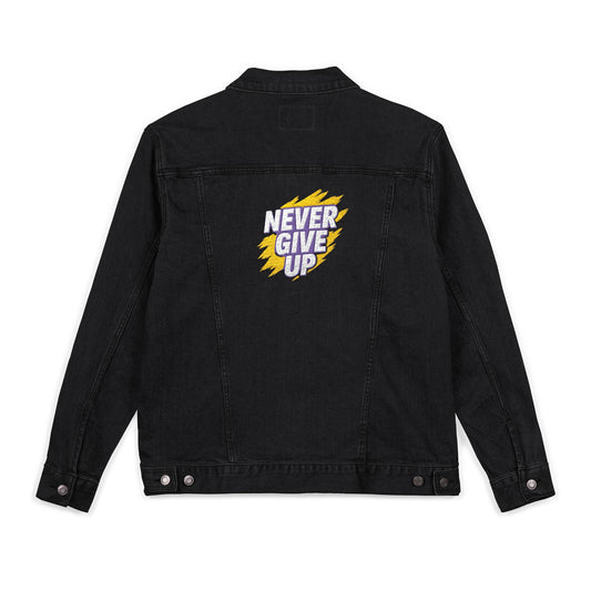 NEVER GIVE UP Denim Jacket Unisex Embroidered
