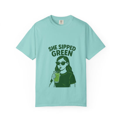 Matcha Garment-Dyed T-Shirt - "She Sipped Green"