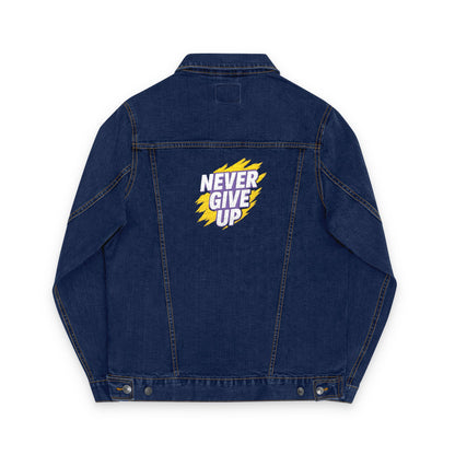 NEVER GIVE UP Denim Jacket Unisex Embroidered